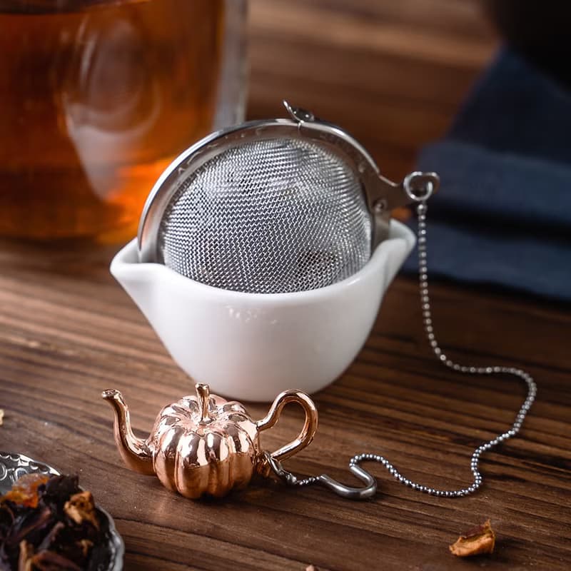 01LIV不銹鋼濾茶器CHICHI濾茶球原創設計吊饰 南瓜壺玫瑰金帶瓷碗