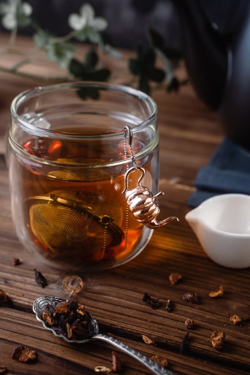01LIV不銹鋼濾茶器CHICHI濾茶球原創設計吊饰 南瓜壺玫瑰金帶瓷碗