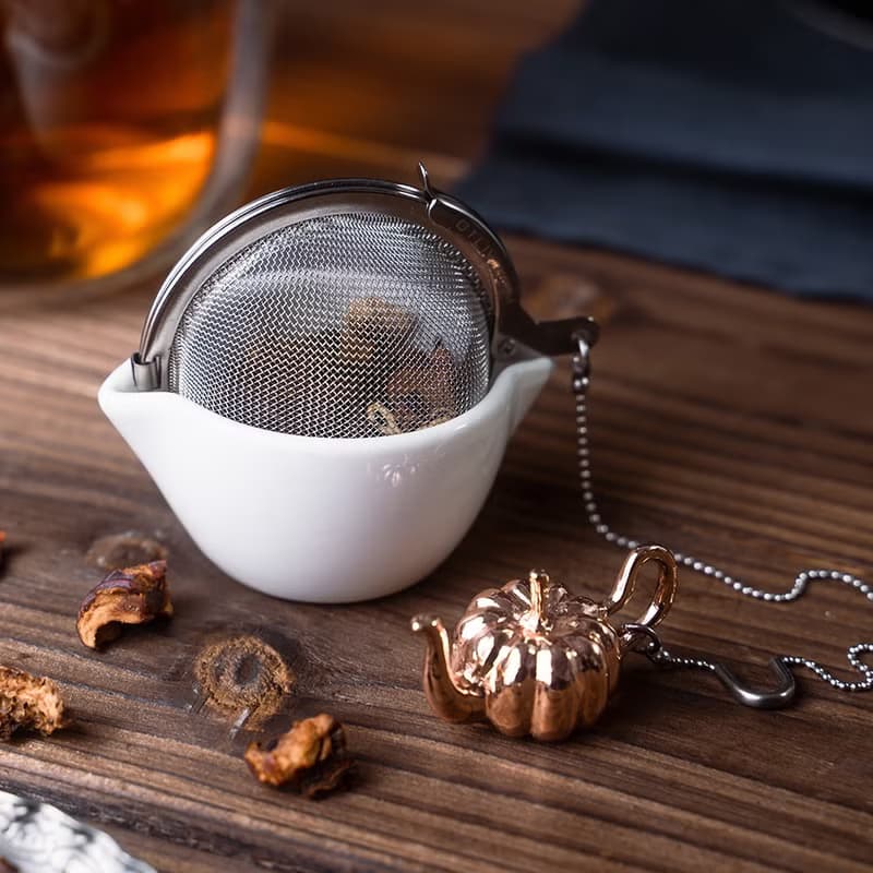 01LIV不銹鋼濾茶器CHICHI濾茶球原創設計吊饰 南瓜壺玫瑰金帶瓷碗