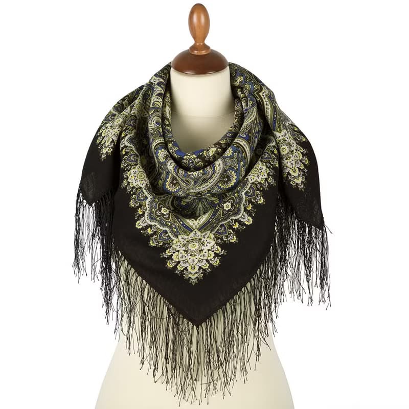 Authentic Pavlovo Posad Russian Shawl Scarf Soft 100% Wool 89x89 cm 1850-17