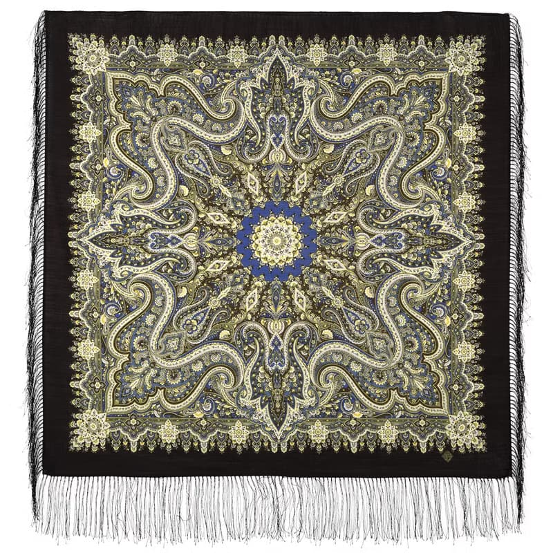 Authentic Pavlovo Posad Russian Shawl Scarf Soft 100% Wool 89x89 cm 1850-17