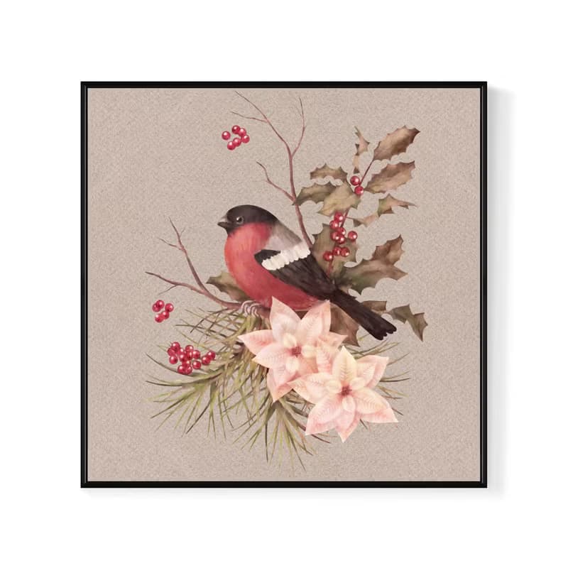 聖誕節的祝福－紅腹灰雀I-精緻聖誕雀鳥掛畫/耶誕裝飾畫/玄關擺設