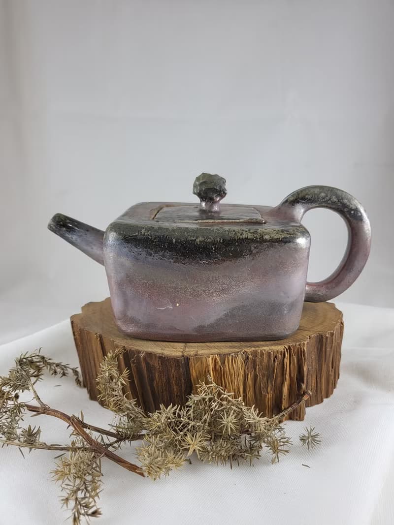 手工柴燒方型茶壺