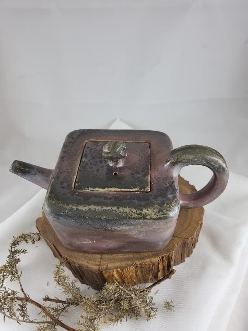 手工柴燒方型茶壺