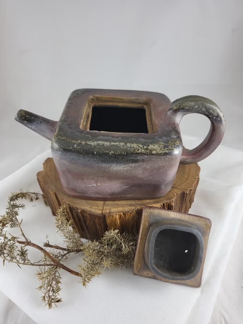 手工柴燒方型茶壺