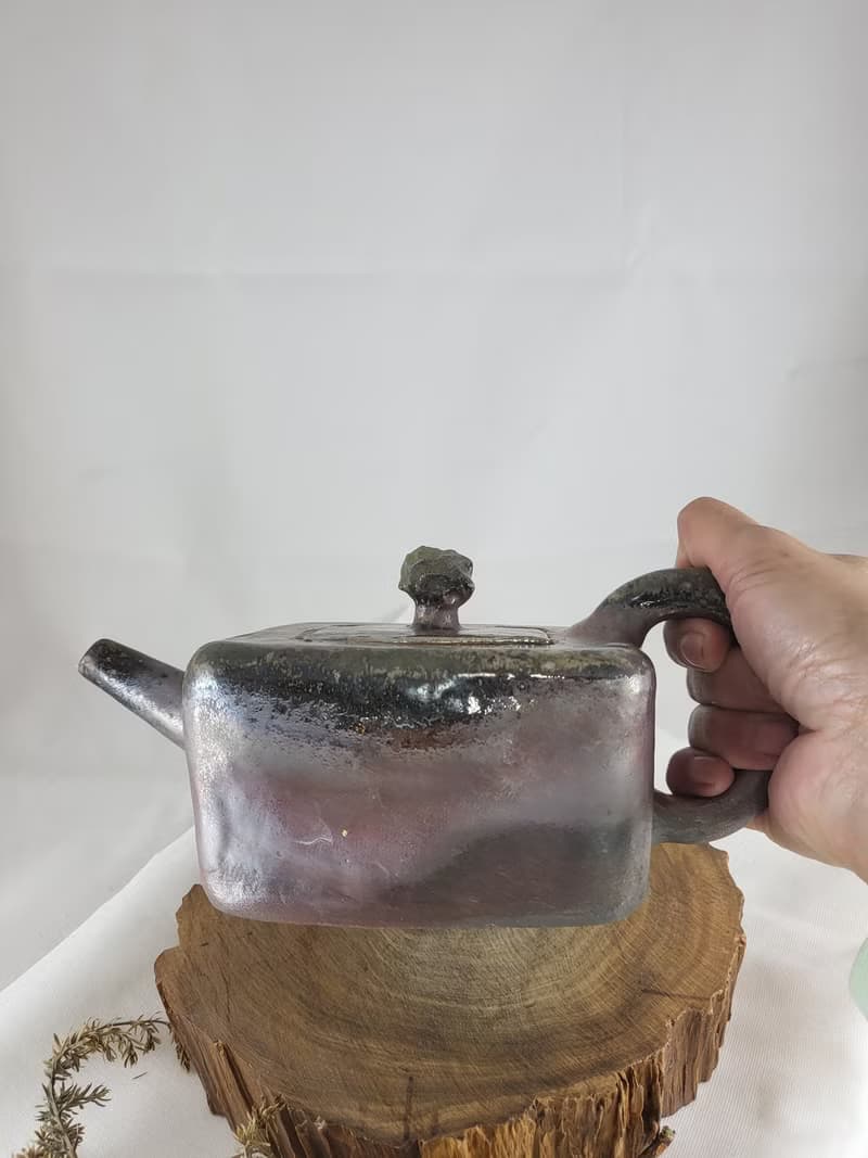 手工柴燒方型茶壺