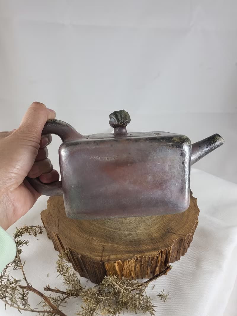 手工柴燒方型茶壺