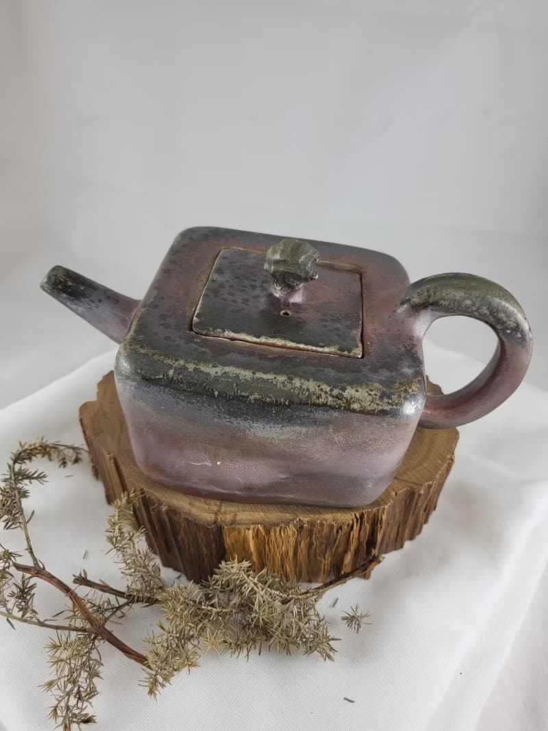 手工柴燒方型茶壺