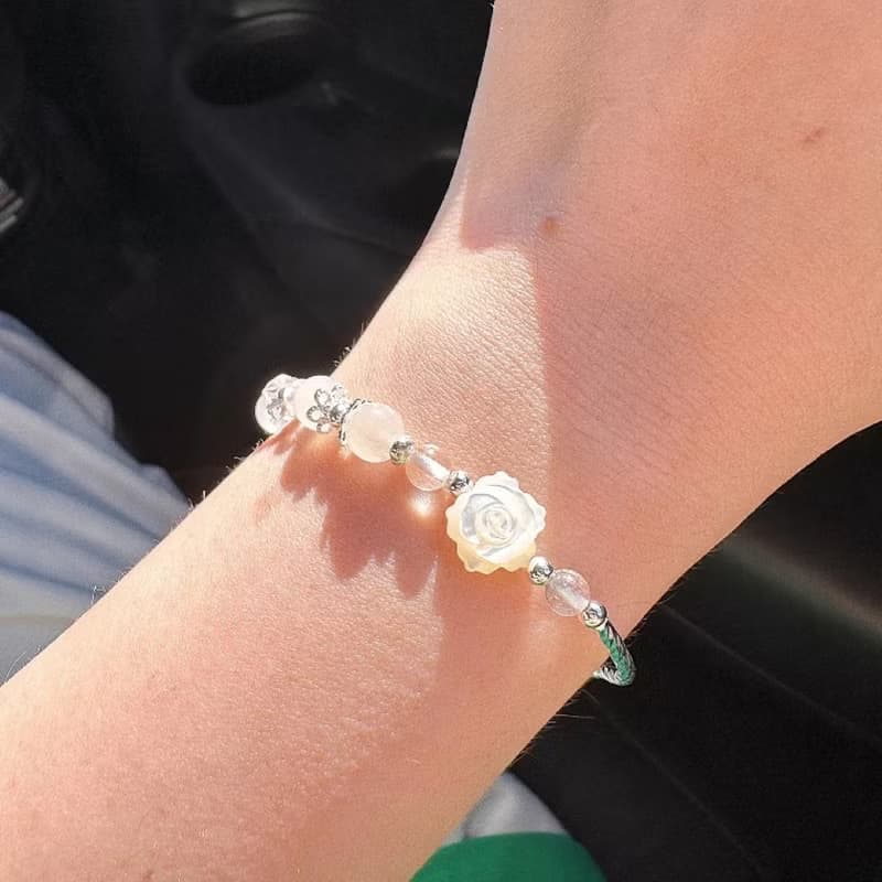 月光裡的小玫瑰 白蝶貝月光石手鍊 生命靈數9號能量手鍊 白水晶