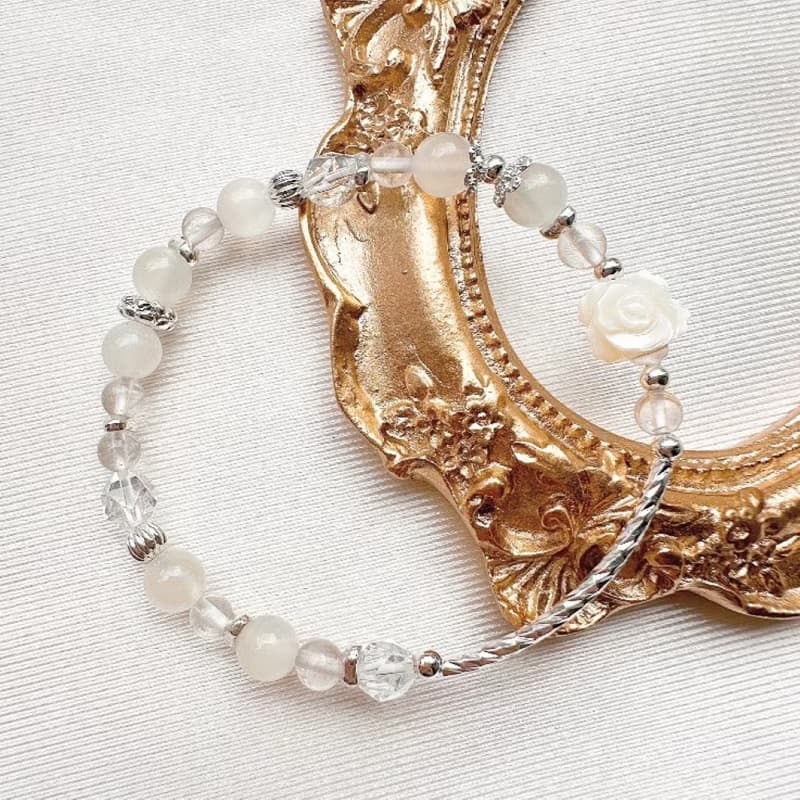 月光裡的小玫瑰 白蝶貝月光石手鍊 生命靈數9號能量手鍊 白水晶