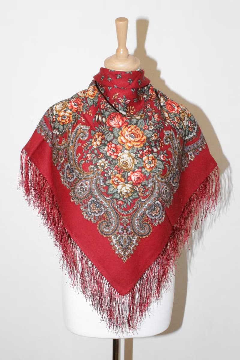 Authentic Pavlovo Posad Russian Shawl Scarf Soft 100% Wool 89x89 cm 1830-5