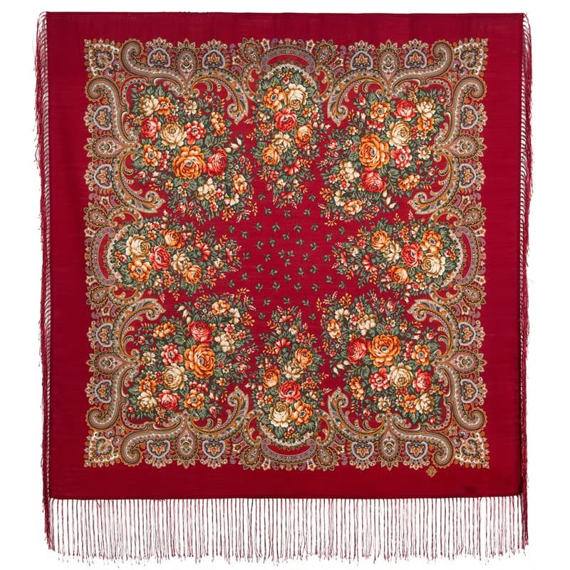 Authentic Pavlovo Posad Russian Shawl Scarf Soft 100% Wool 89x89 cm 1830-5