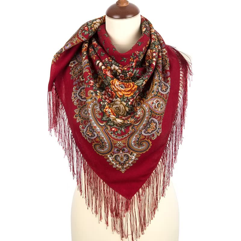 Authentic Pavlovo Posad Russian Shawl Scarf Soft 100% Wool 89x89 cm 1830-5