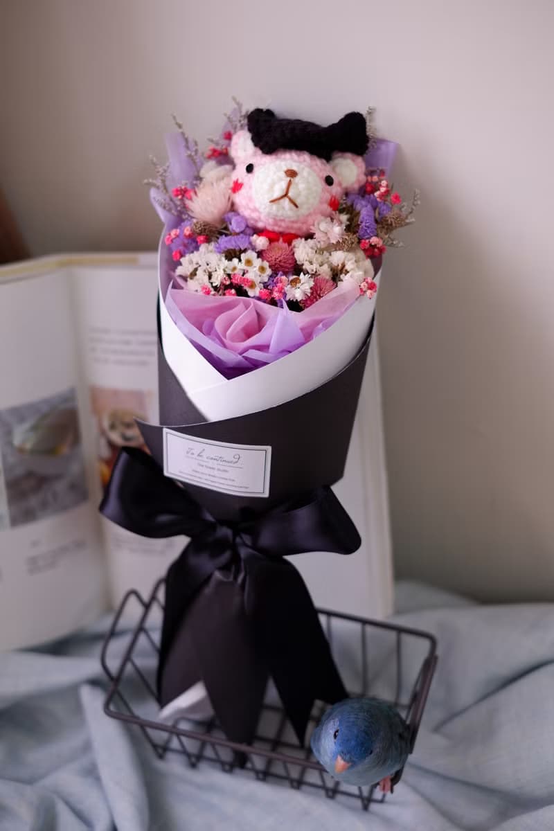 未完待續 | 手工 畢業熊乾燥花 長花束  鉤針娃娃 粉熊款 預購