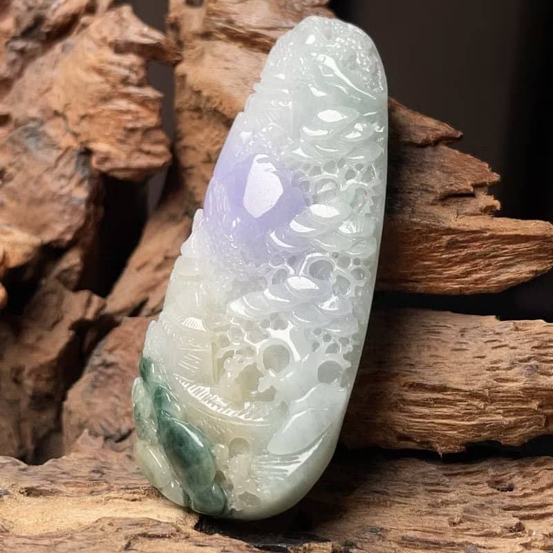 三彩翡翠山水牌 | 天然緬甸玉翡翠A貨 | 送禮