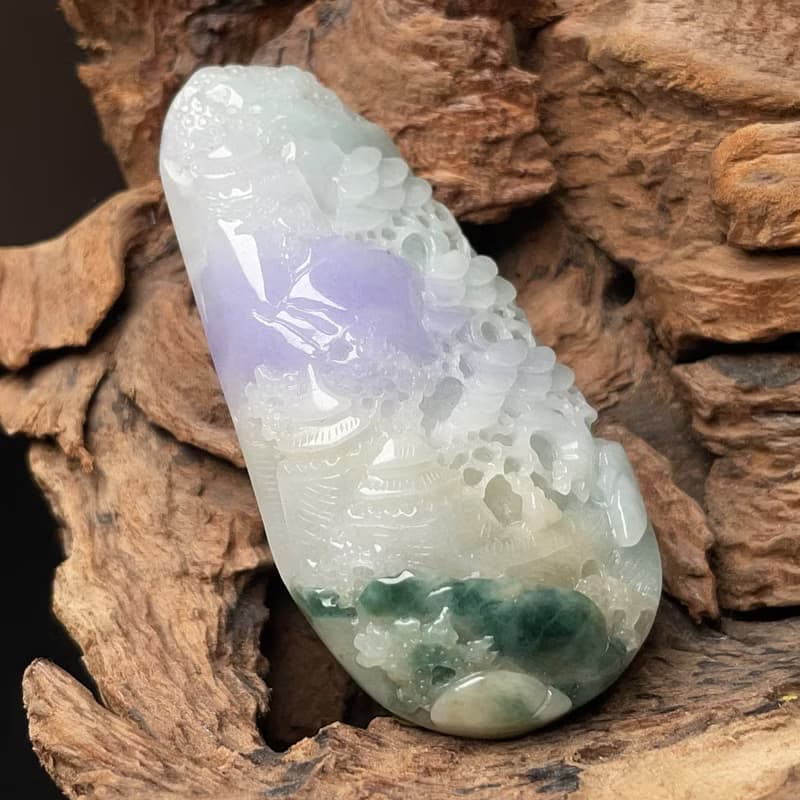 三彩翡翠山水牌 | 天然緬甸玉翡翠A貨 | 送禮