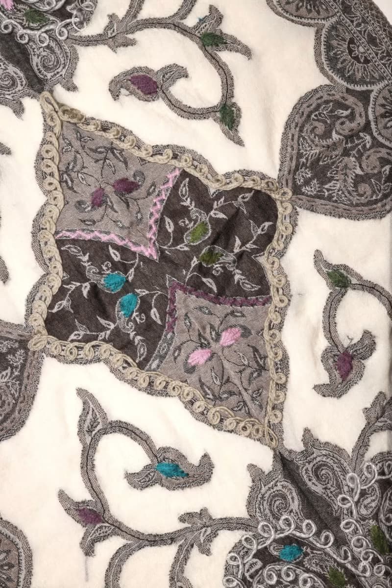 【畢業禮物】喀什米爾水煮羊毛手工刺繡圍巾披肩灰白色彩虹線薄