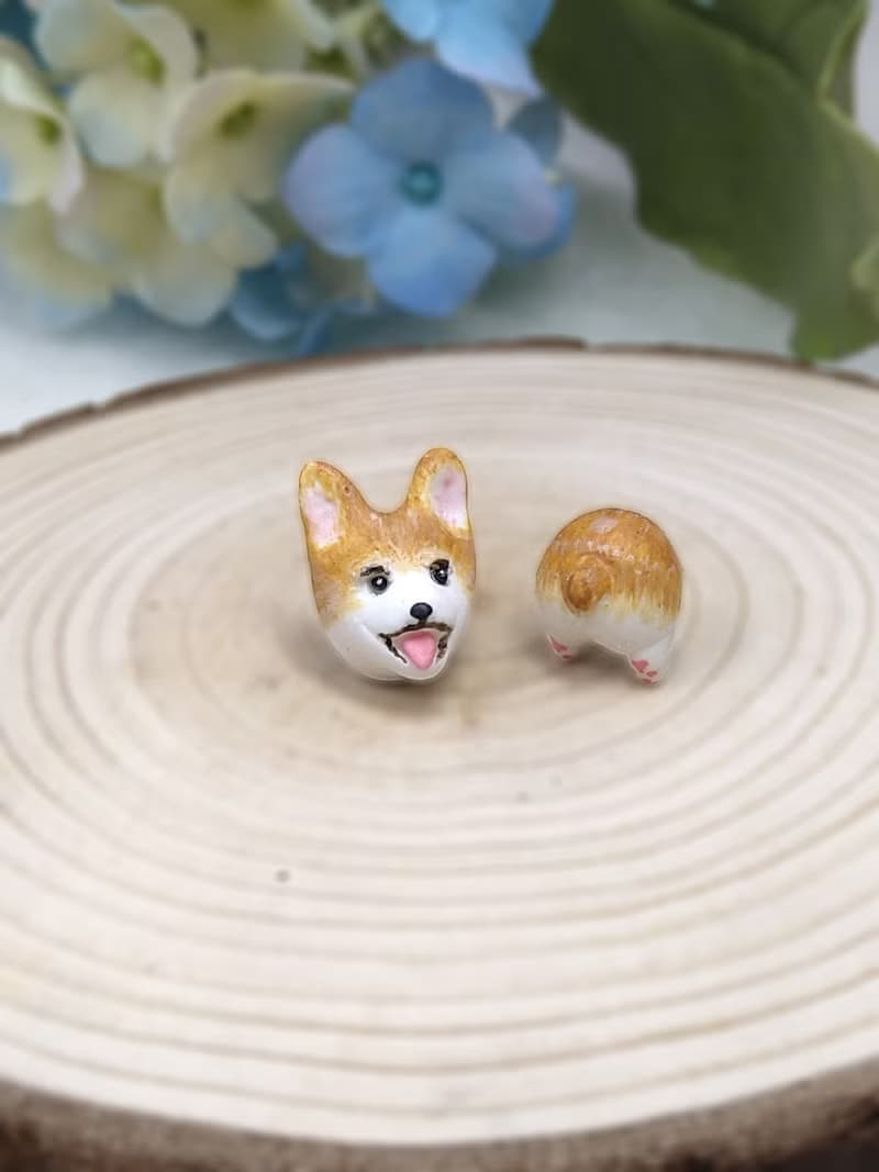 全手作 柯基犬耳環 哥基耳環 A款 防敏感耳針 耳釘/耳夾
