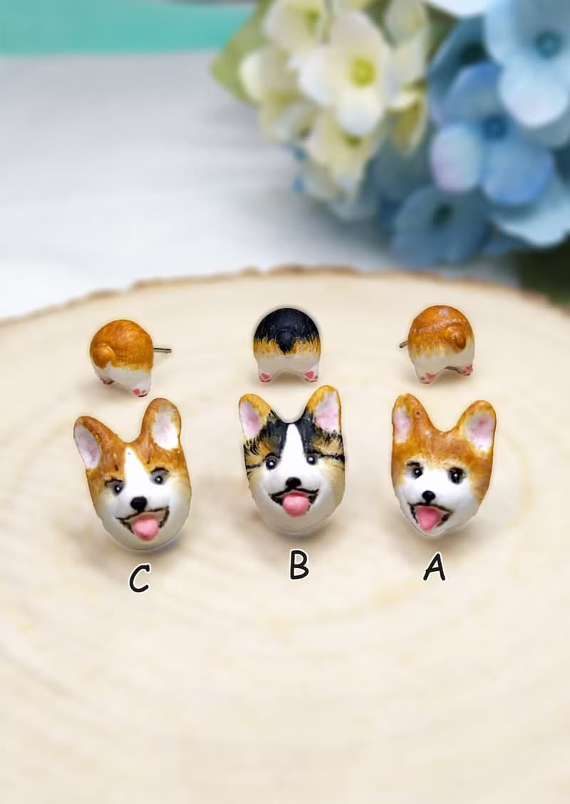 全手作 柯基犬耳環 哥基耳環 A款 防敏感耳針 耳釘/耳夾