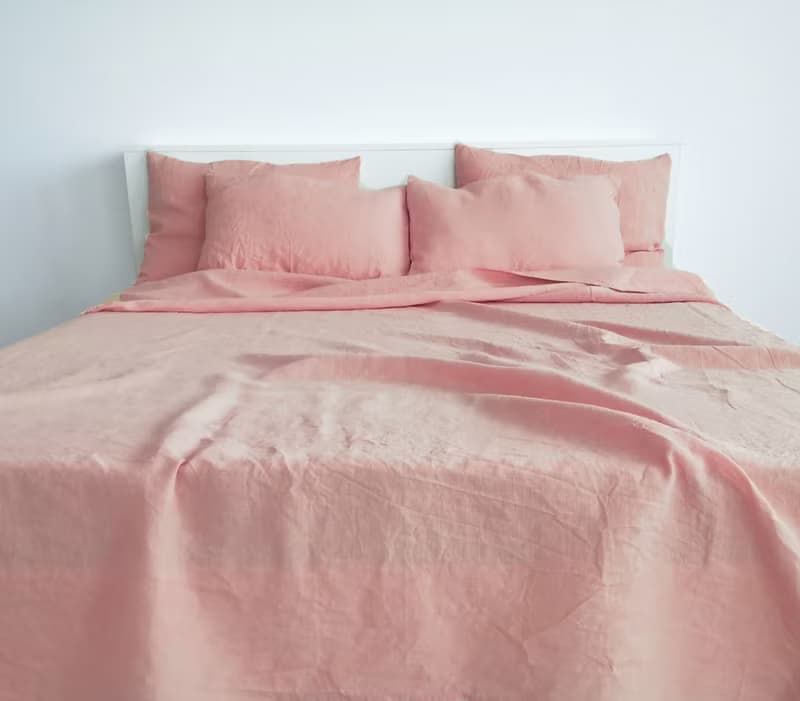 Sunset pink linen fitted sheet / Softened linen bed sheet / Deep pocket
