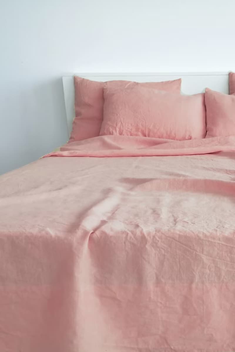 Sunset pink linen fitted sheet / Softened linen bed sheet / Deep pocket