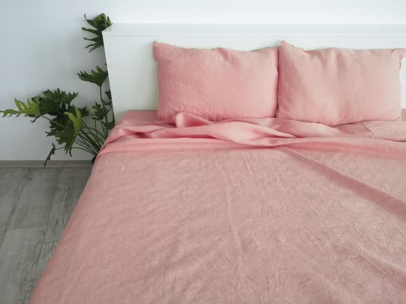 Sunset pink linen fitted sheet / Softened linen bed sheet / Deep pocket