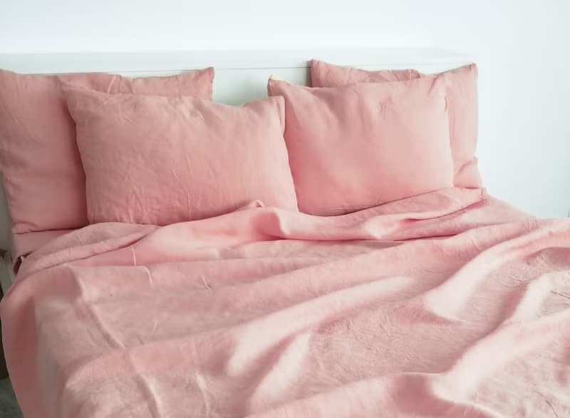 Sunset pink linen fitted sheet / Softened linen bed sheet / Deep pocket