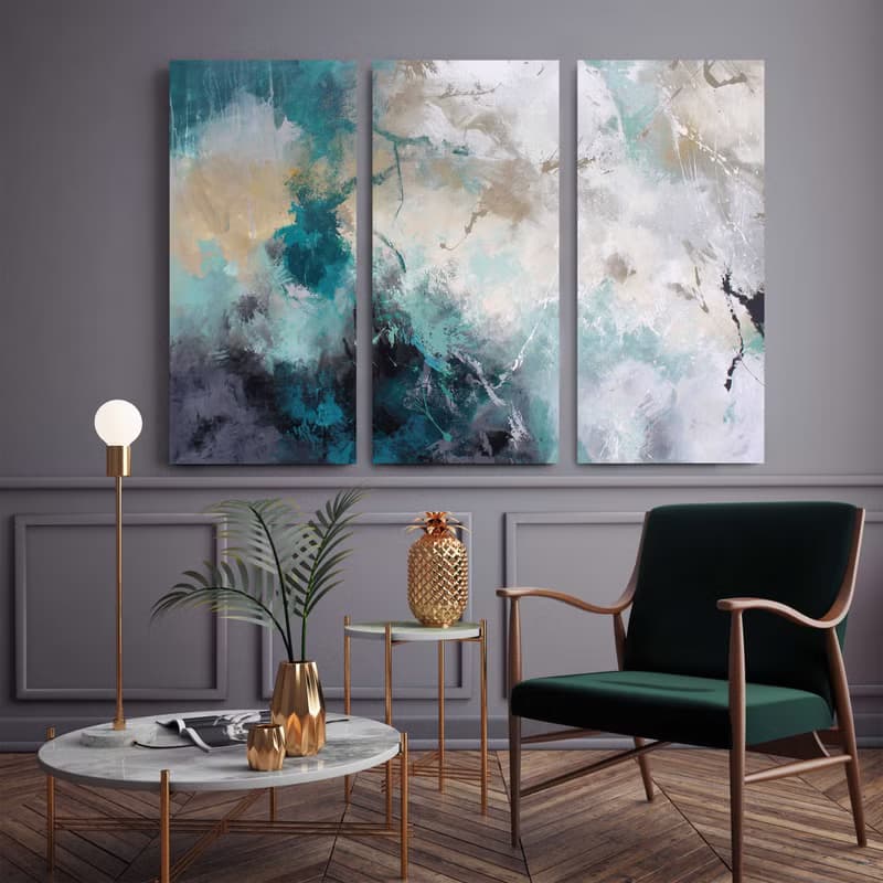 Turquoise Painting | Turquoise Abstract Triptych Wall Art | Sandstorm Triptych