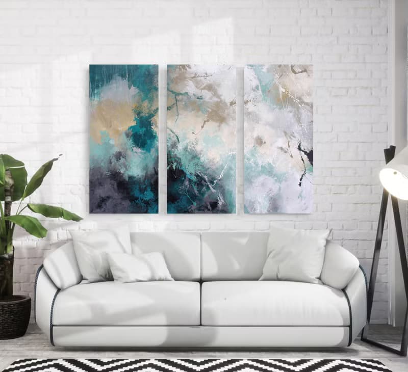 Turquoise Painting | Turquoise Abstract Triptych Wall Art | Sandstorm Triptych