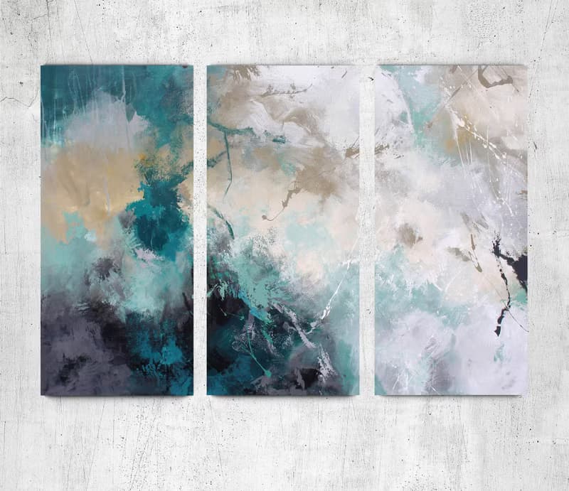 Turquoise Painting | Turquoise Abstract Triptych Wall Art | Sandstorm Triptych