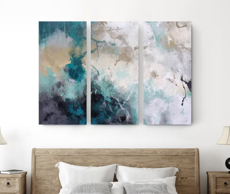 Turquoise Painting | Turquoise Abstract Triptych Wall Art | Sandstorm Triptych