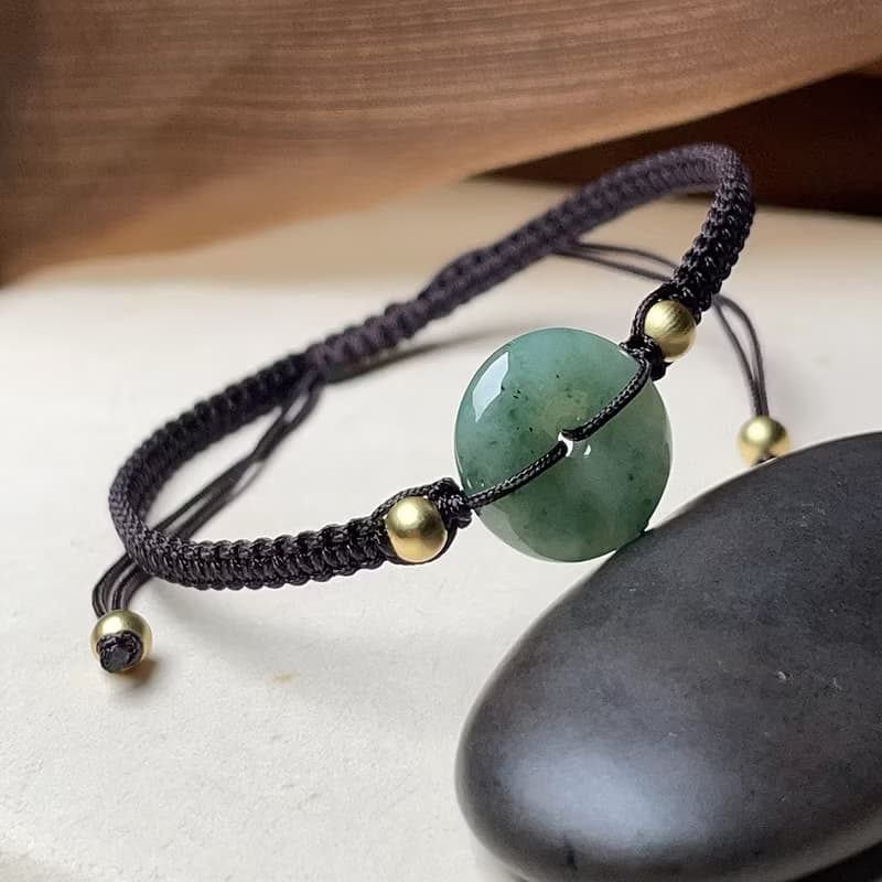 冰綠翡翠平安扣編織手鍊 | 天然緬甸玉翡翠A貨 | 送禮