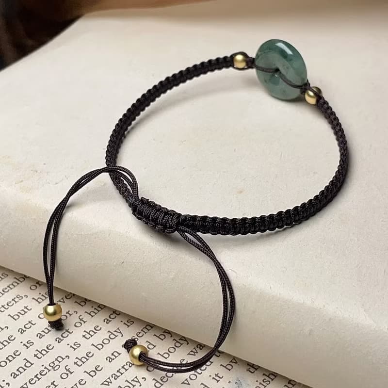 冰綠翡翠平安扣編織手鍊 | 天然緬甸玉翡翠A貨 | 送禮