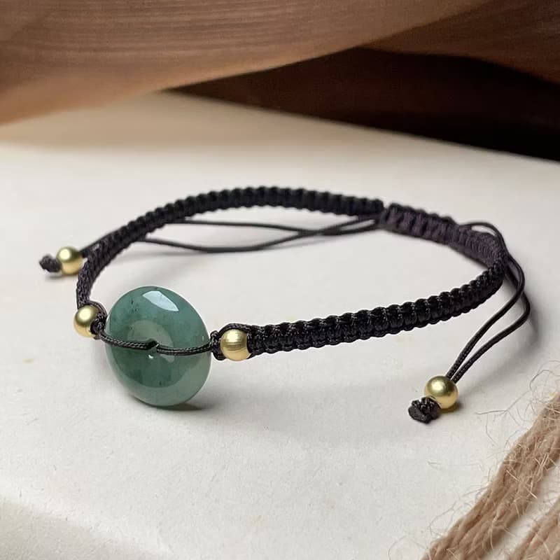 冰綠翡翠平安扣編織手鍊 | 天然緬甸玉翡翠A貨 | 送禮