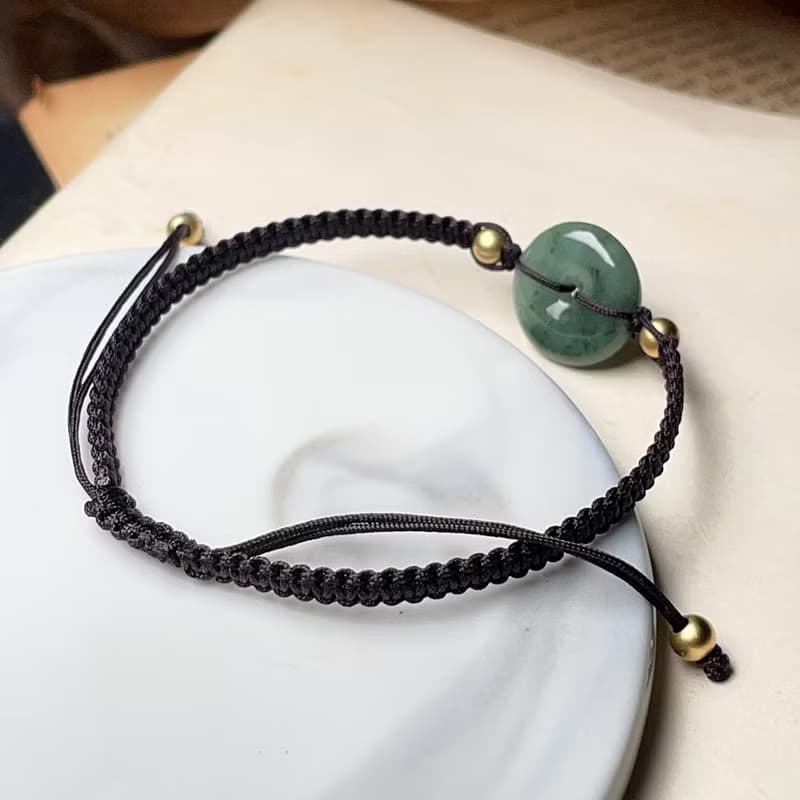 冰綠翡翠平安扣編織手鍊 | 天然緬甸玉翡翠A貨 | 送禮