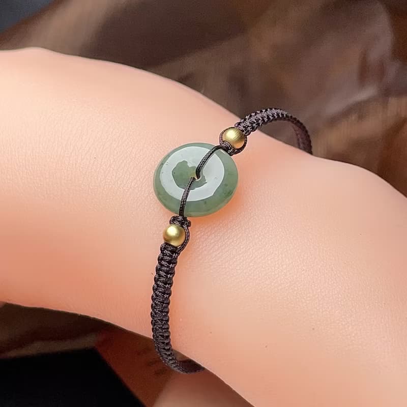 冰綠翡翠平安扣編織手鍊 | 天然緬甸玉翡翠A貨 | 送禮