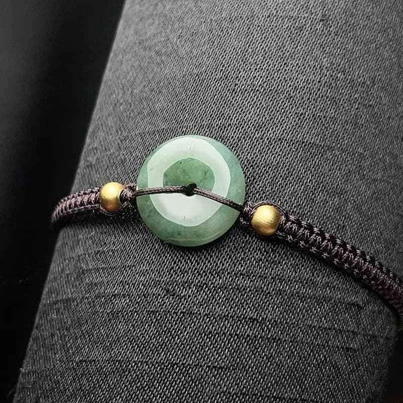 冰綠翡翠平安扣編織手鍊 | 天然緬甸玉翡翠A貨 | 送禮