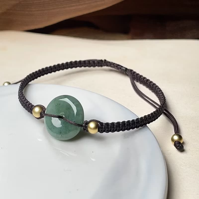 冰綠翡翠平安扣編織手鍊 | 天然緬甸玉翡翠A貨 | 送禮