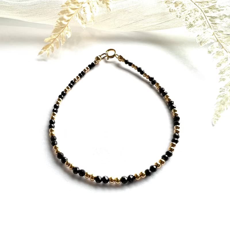 黑尖晶 14KGF 極細天然石手鍊