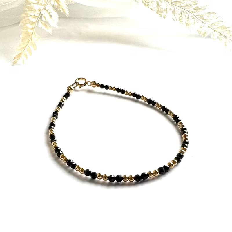 黑尖晶 14KGF 極細天然石手鍊