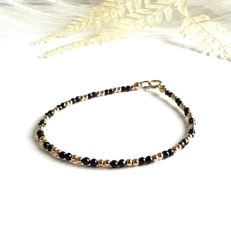 黑尖晶 14KGF 極細天然石手鍊