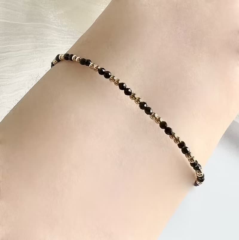 黑尖晶 14KGF 極細天然石手鍊