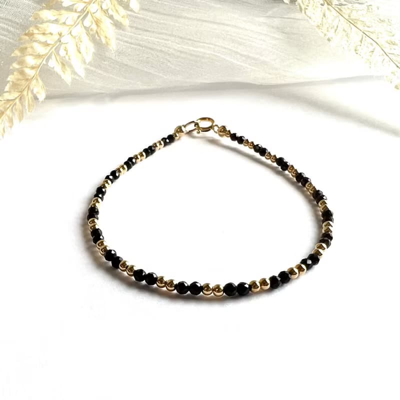 黑尖晶 14KGF 極細天然石手鍊