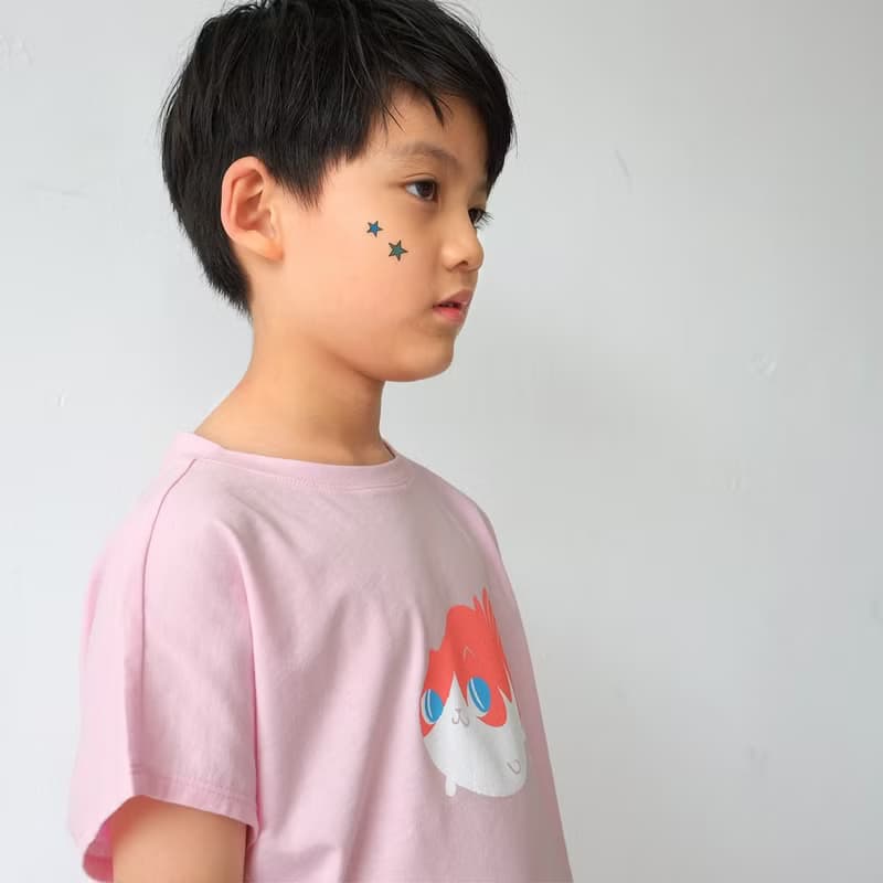 Kids Tisha金魚喵/兒童純棉Tshirt 落肩款/粉-中性版 兒童節