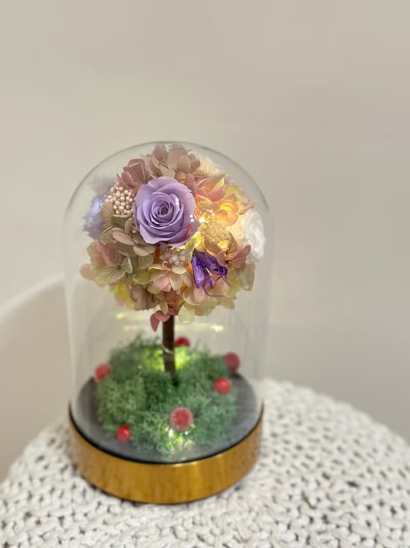 溫柔永生花繡球燈樹玻璃罩 情人節送禮 母親節禮物 畢業禮物 聖誕