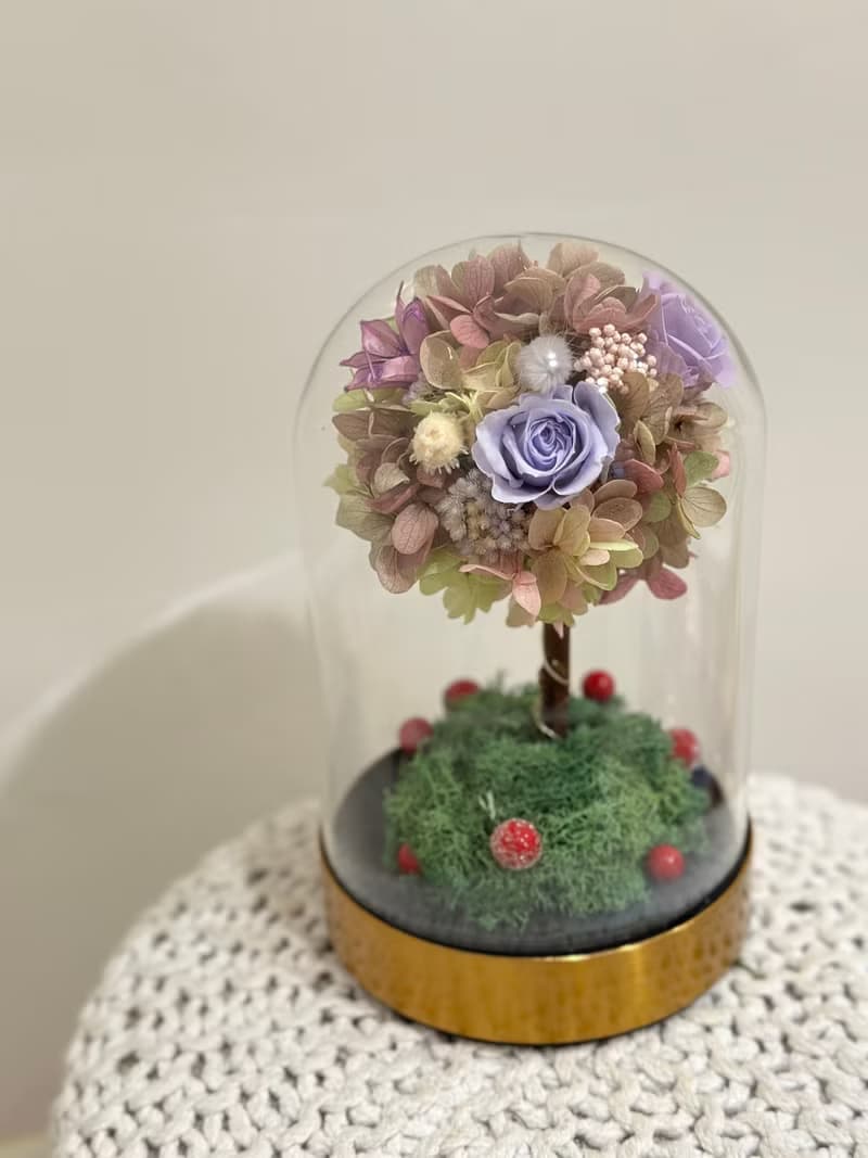 溫柔永生花繡球燈樹玻璃罩 情人節送禮 母親節禮物 畢業禮物 聖誕