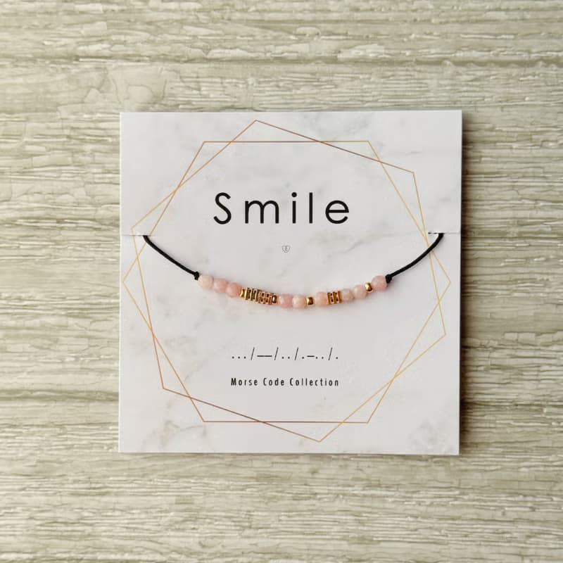 粉澳寶 Smile 摩斯密碼手繩 | 正能量療癒水晶手鍊 姊妹生日禮物