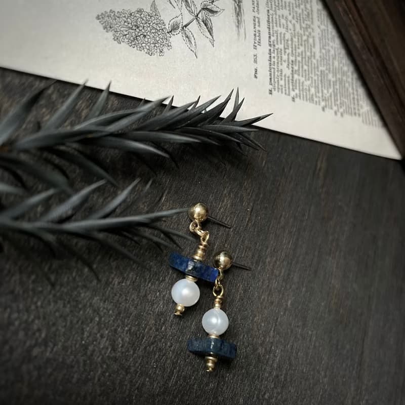 藍色浮島 青金石珍珠耳環 耳夾