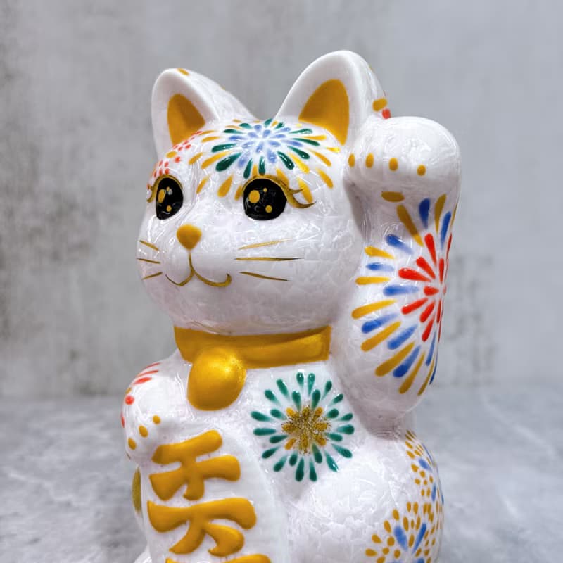 【桃火招福】日本清水燒招財貓 | 花結晶 桃 花火 左