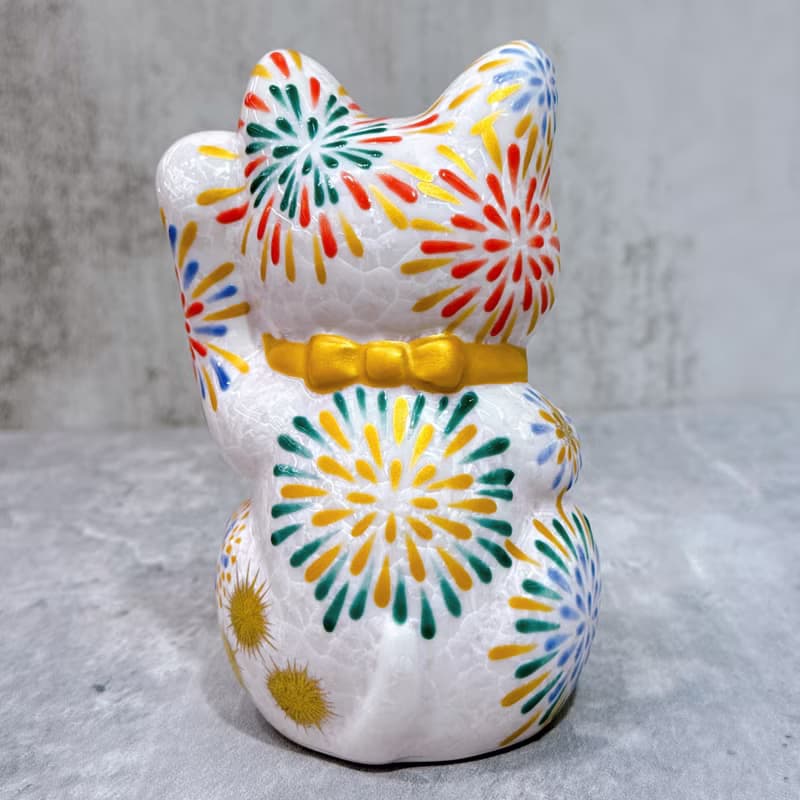 【桃火招福】日本清水燒招財貓 | 花結晶 桃 花火 左